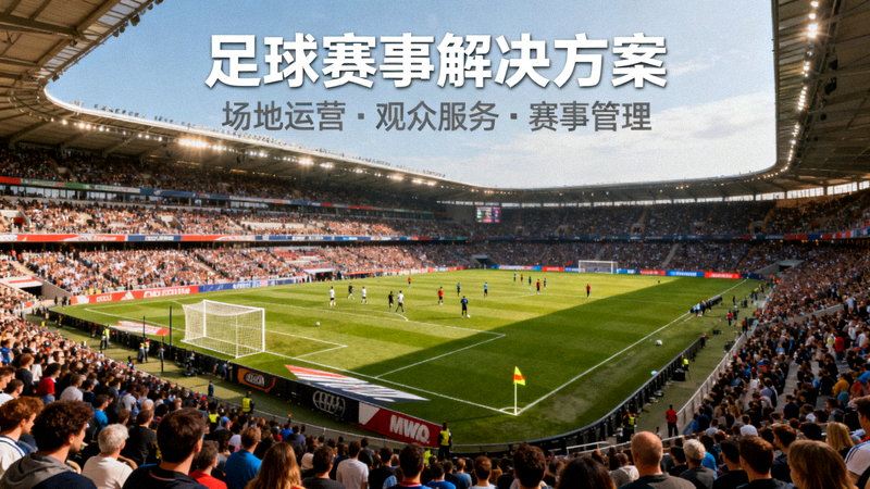 足球赛事现场看台与球场全景，用于足球赛事解决方案展示
